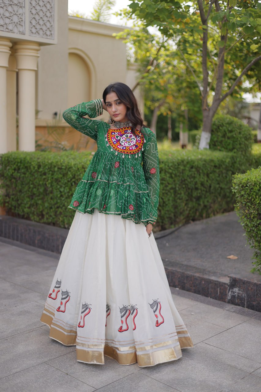 Harshita Green Kora Cotton Gota-Lace Bandhani Lehenga