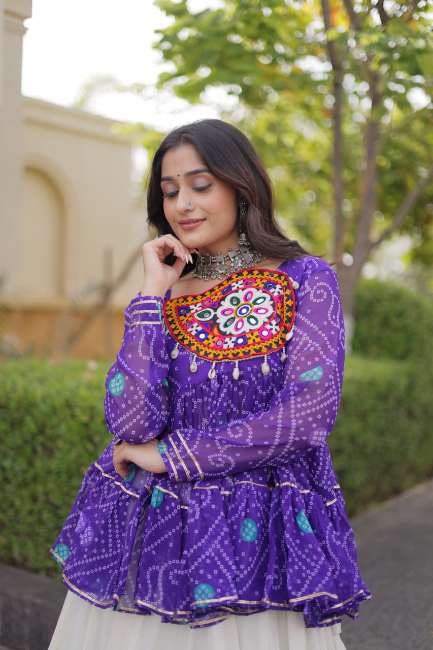 Harshita Purple Kora Cotton Gota-Lace Bandhani Lehenga
