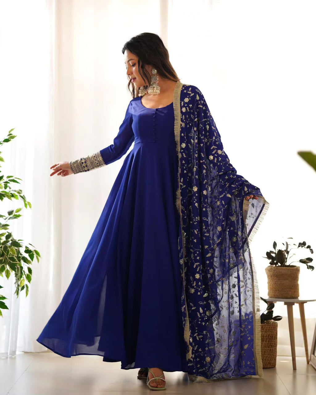 Glamorous Blue Anarkali Flared Kurti Set with Dupatta