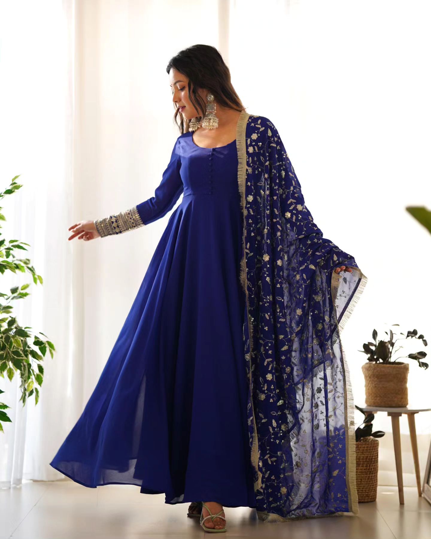 Glamorous Blue Anarkali Flared Kurti Set with Dupatta