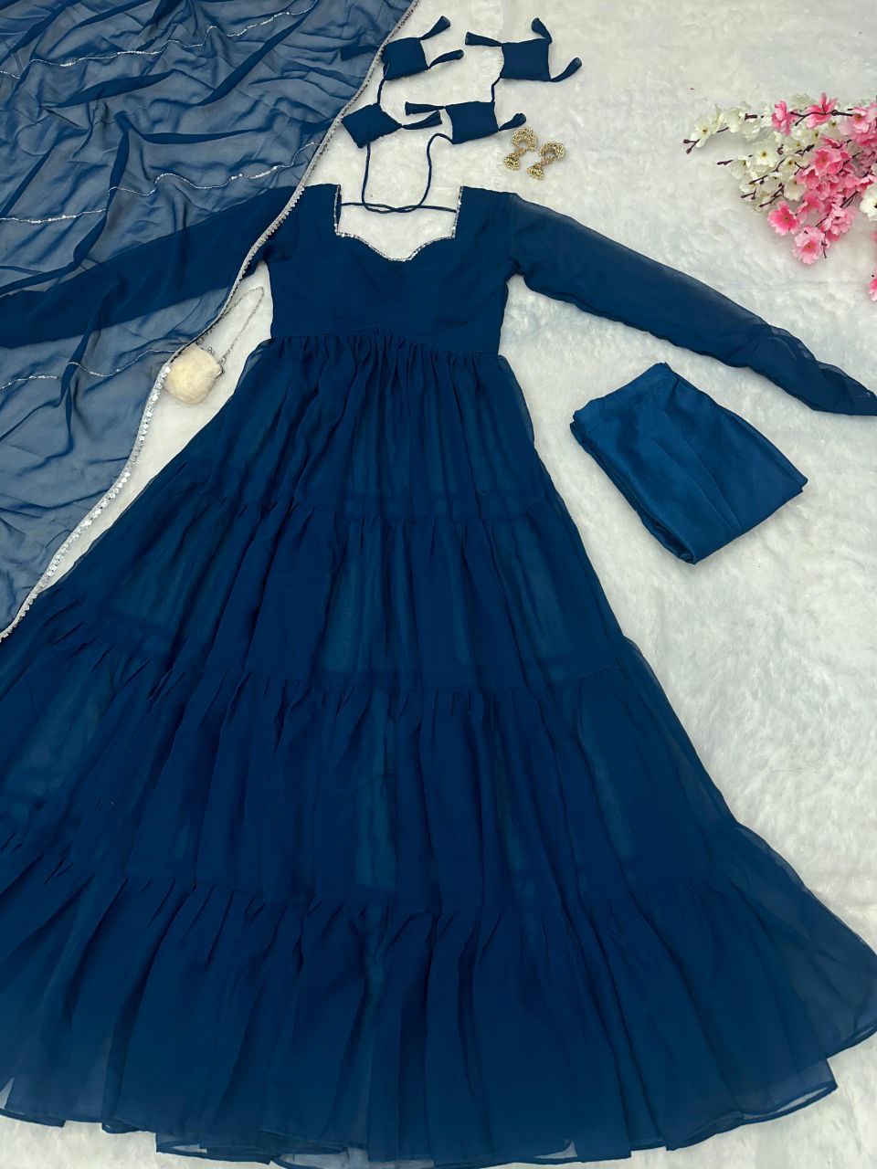 Mihika Blue Georgette Flared Anarkali Suit Set