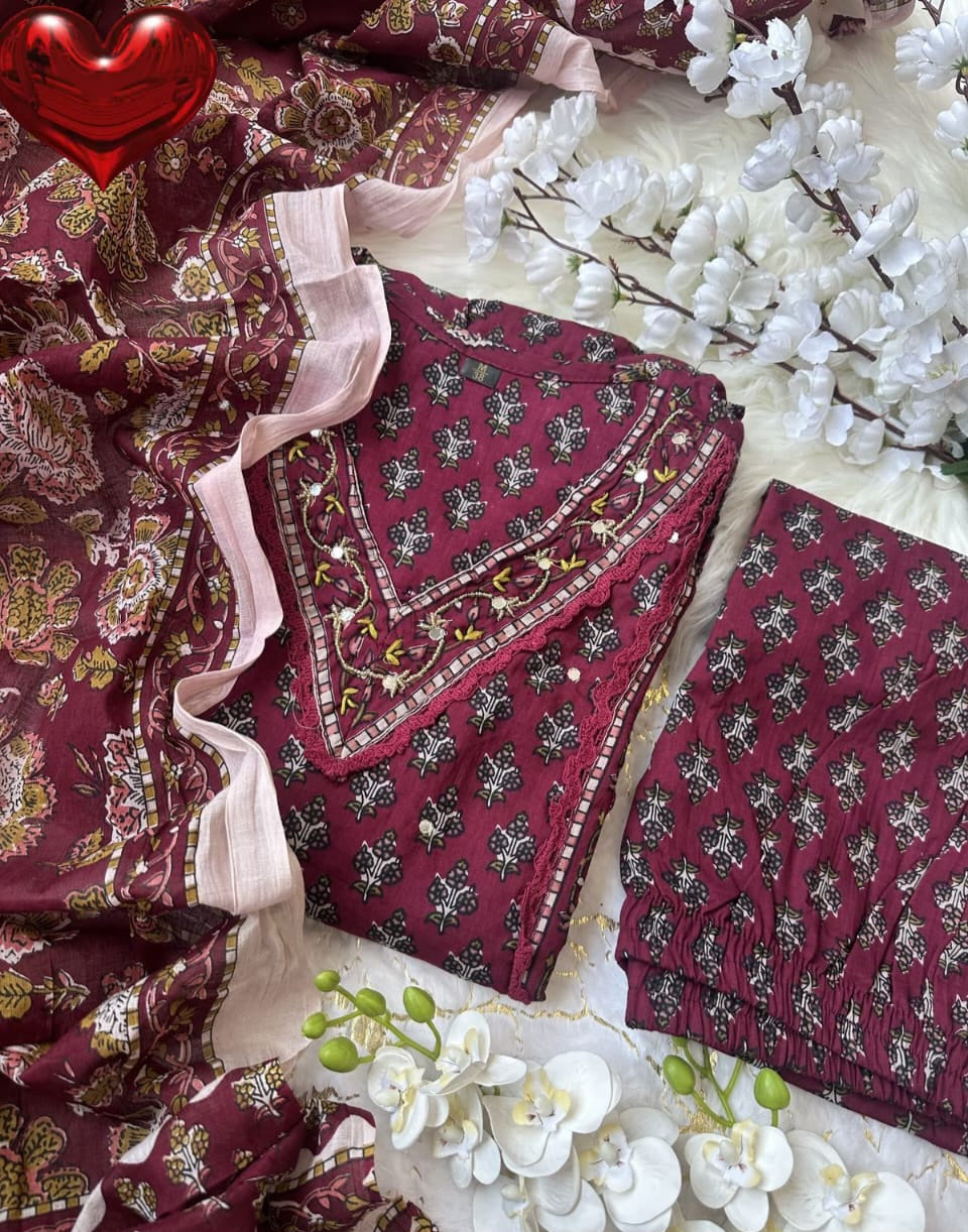 Maroon cotton printed Ishani designer Anarkali suit