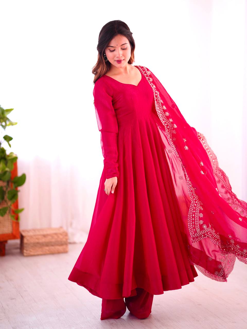 Tiya Fandy Silk Pink Anarkali Suit