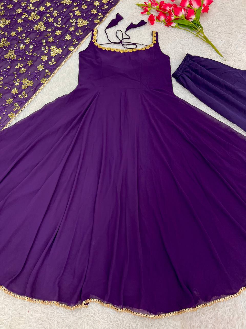 Manjula maroon anarkali gown suit set