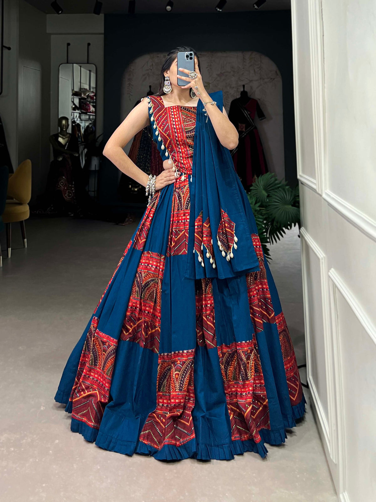 Yamini Multicolor Rayon Foil Print Kodi Lace Lehenga
