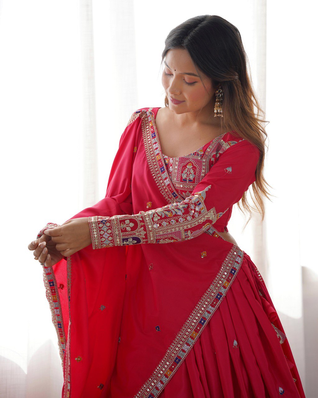 Pink natural crepe silk Kavyani designer lehenga choli