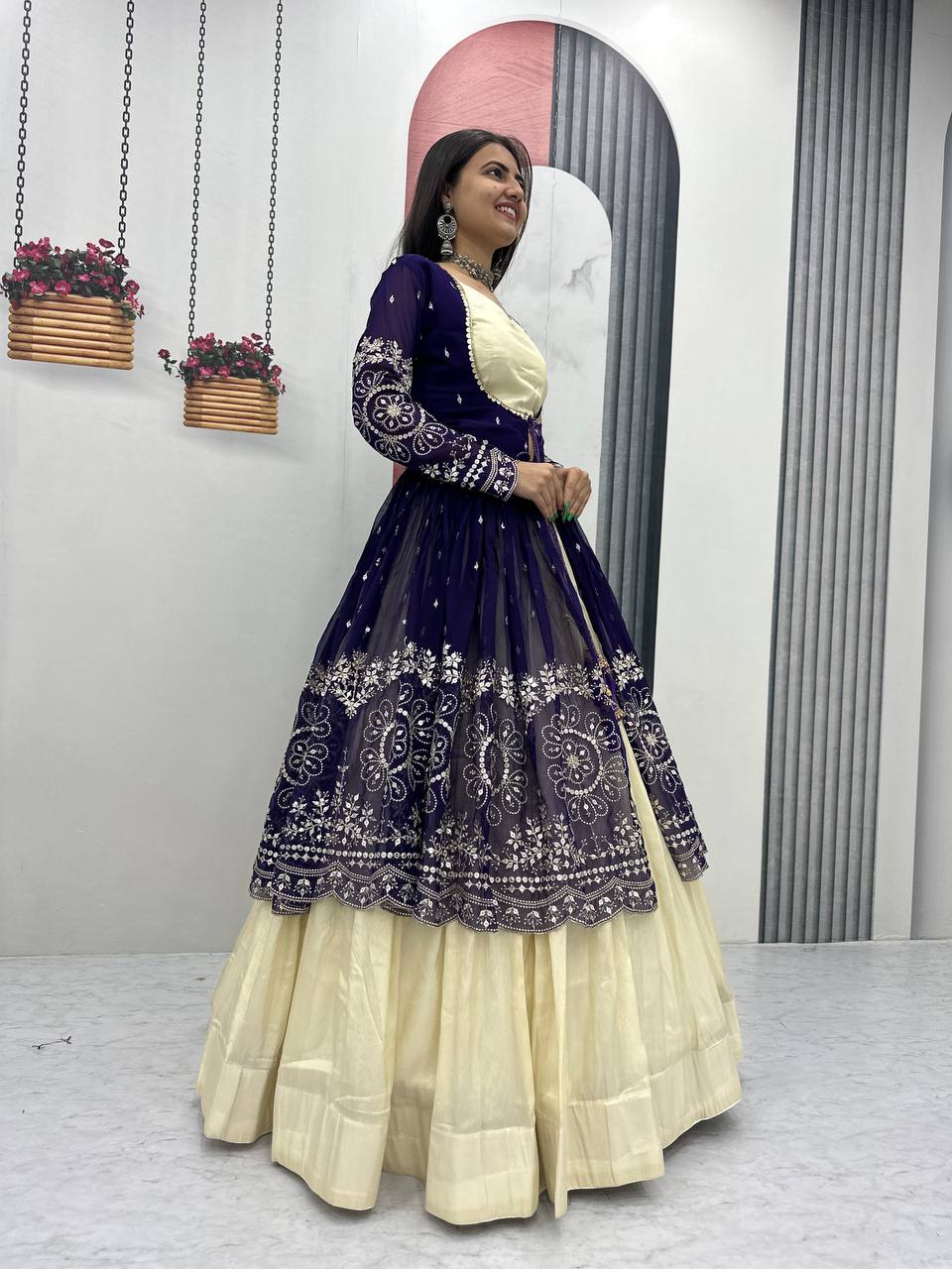 Tulika Navy Blue Color Cosmos Silk Heavy Thread and Sequence Work Lehenga Choli with Shrug