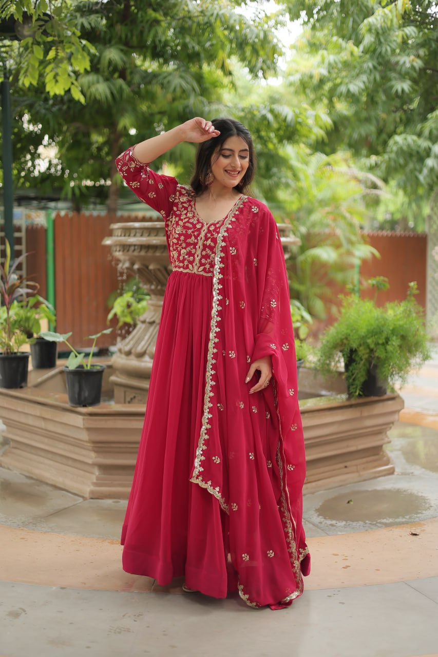 Jiyanshi Pink Embroidered Anarkali Gown Set