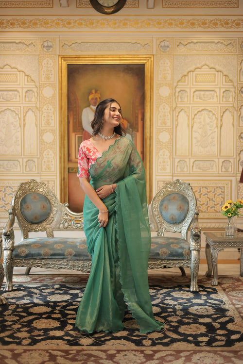 Amoha gold coin green arko cut saree