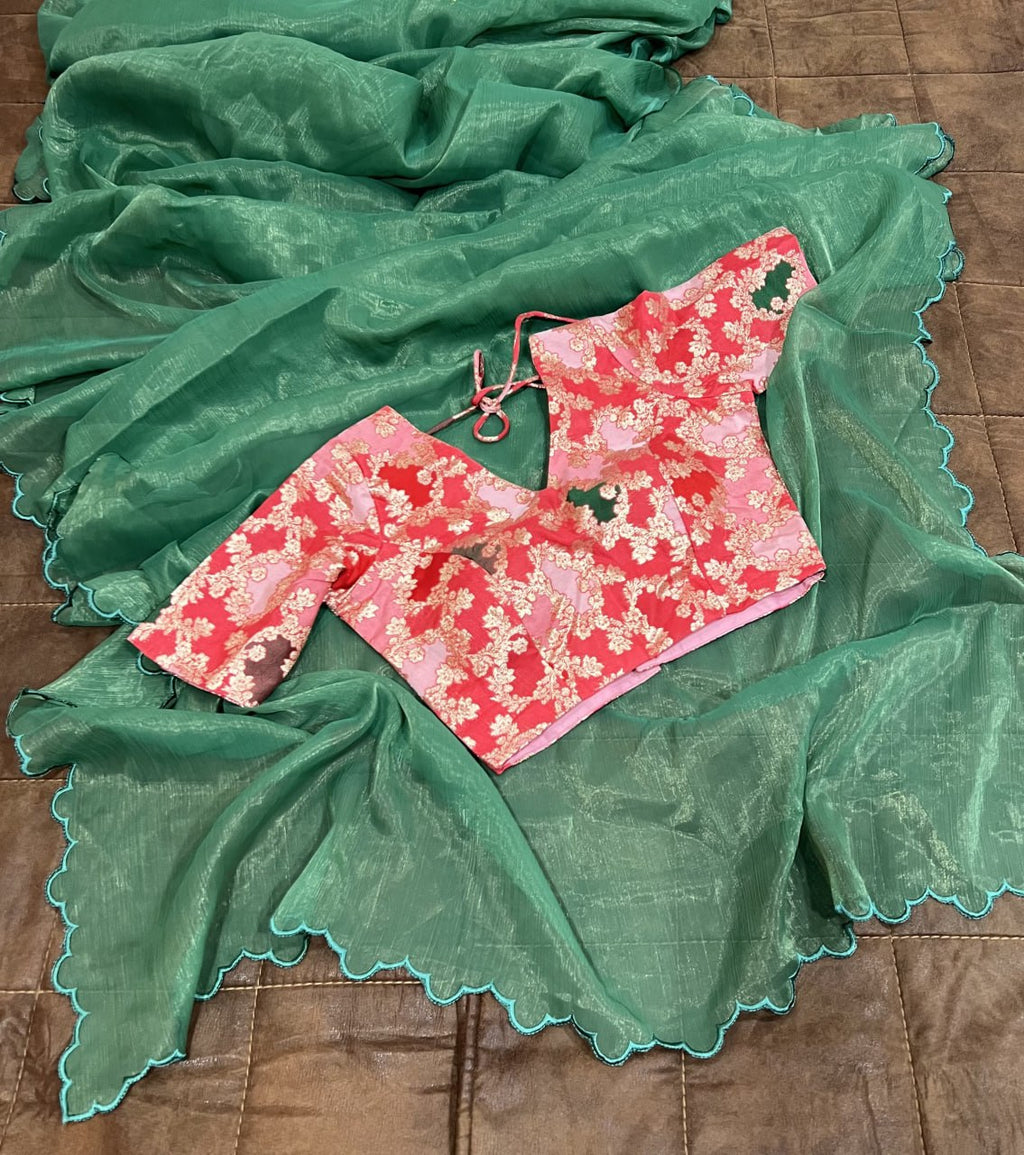 Amoha Gold Coin Green Arko Cut Saree