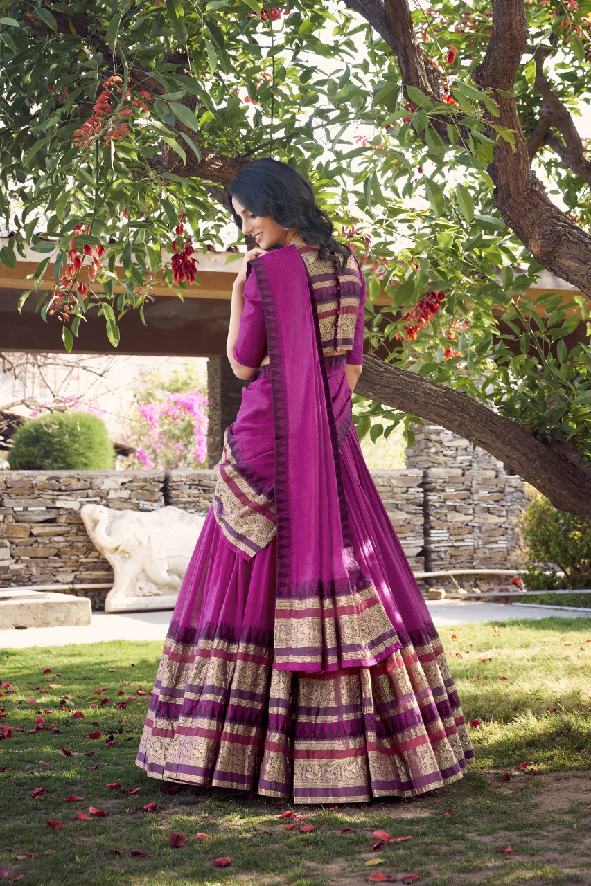 Pink Pure Chanderi Lehenga Choli with Zari Weaving Work & Dupatta