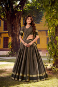 Rimi Grey Color Chettinad Cotton Chex With Zari Weaving Work Half-Saree Lehenga