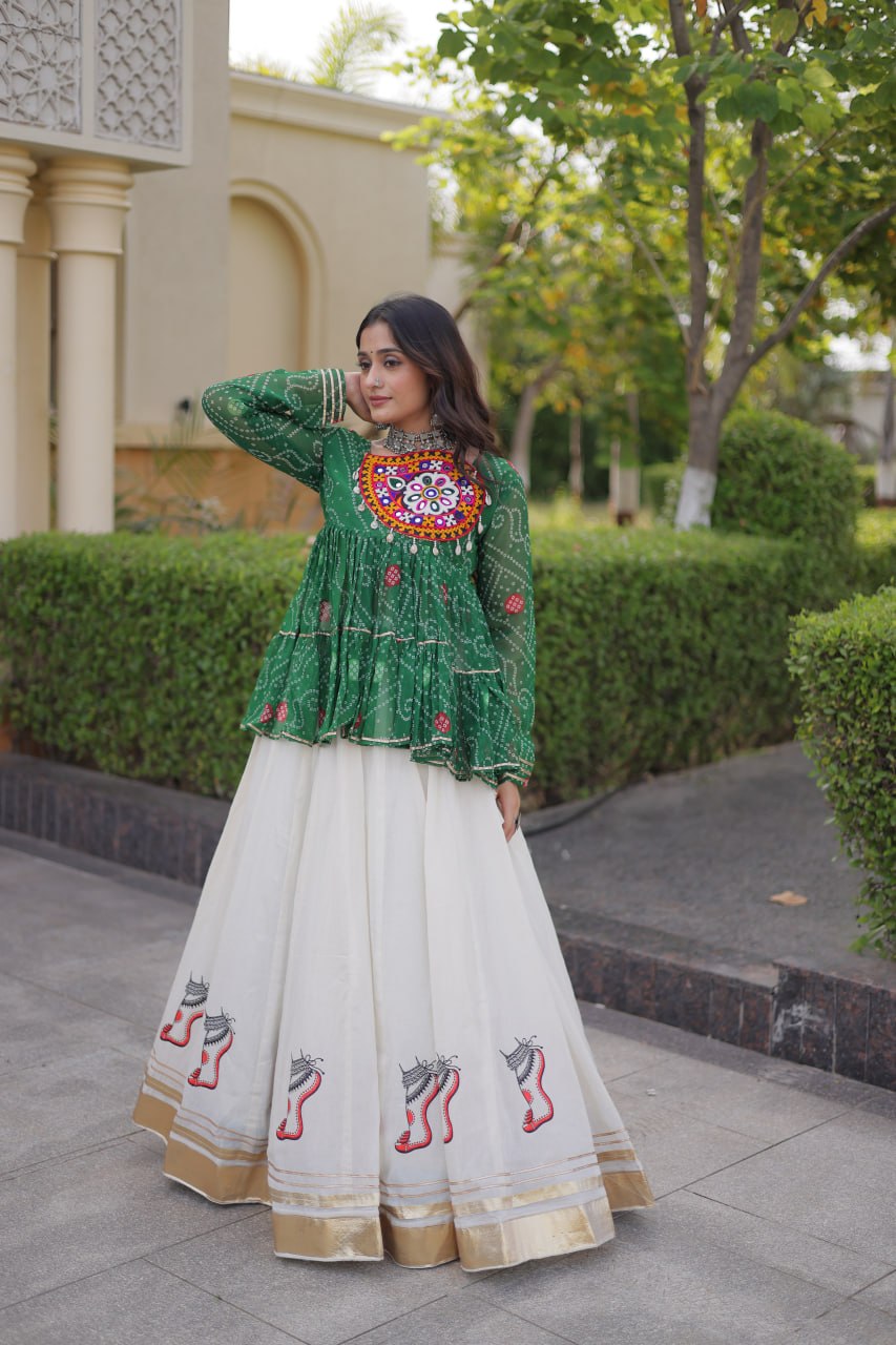 Harshita Green Kora Cotton Gota-Lace Bandhani Lehenga