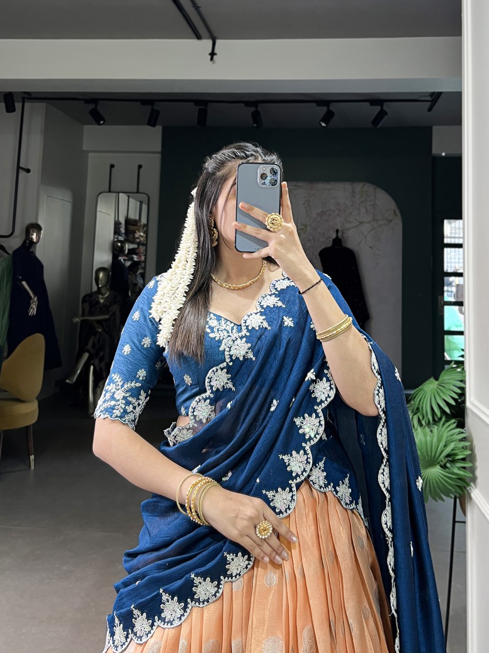 Orange Zari Kota Lehenga with Zari Weaving Embroidered Vichitra Silk Dupatta