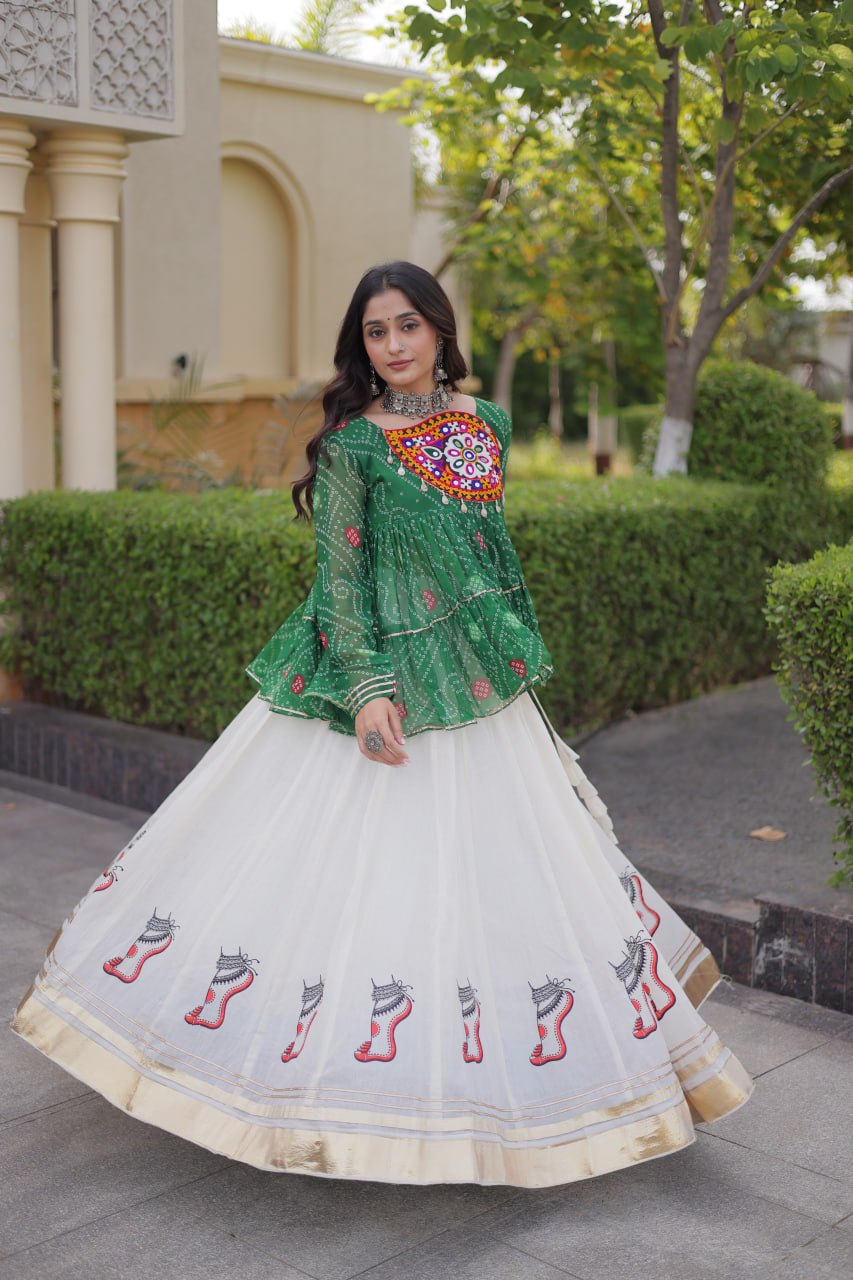 Harshita Green Kora Cotton Gota-Lace Bandhani Lehenga