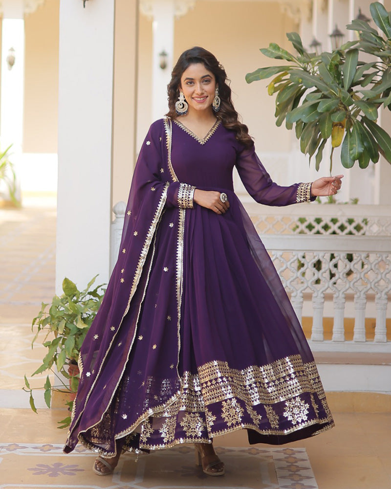 Pristine pizzazz sequined georgette flare suit set