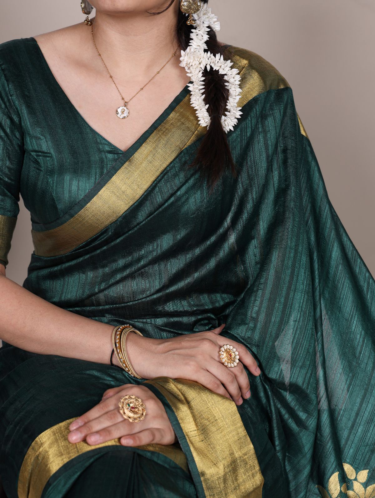 Green Color Raw Silk Zari Weaving Saree with Unstitched Blouse