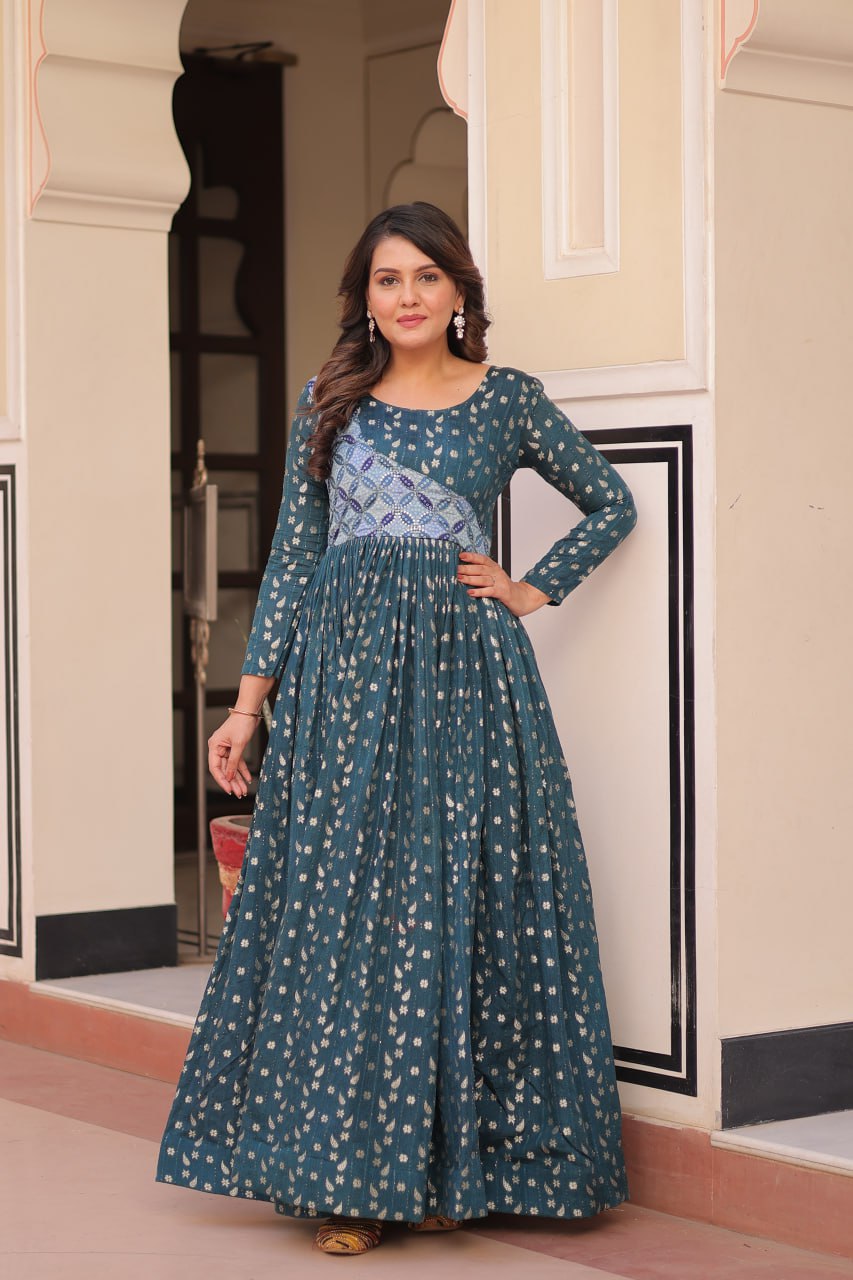 Vani Choli Printed Flared Rama Color Gown