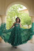 Bhavna Green Faux Georgette Laheriya Kutchi Patchework Gown