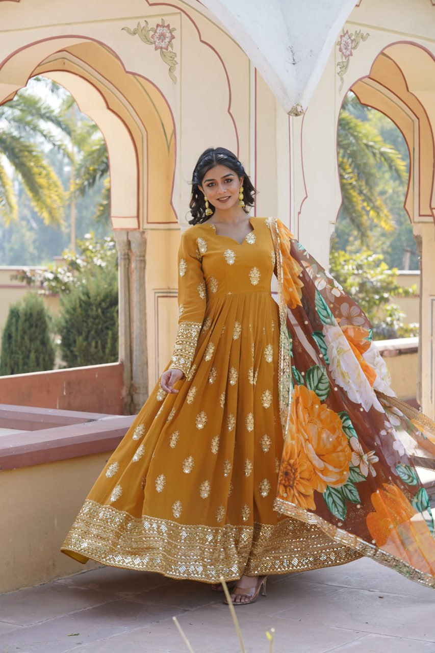 Padmini georgette yellow embroidery anarkali gown set