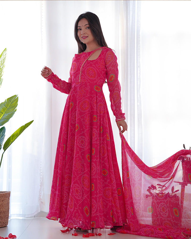 Kaveri pink printed chiffon anarkali set