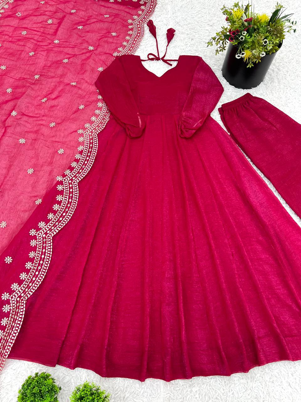 Tiya Fandy Silk Pink Anarkali Suit