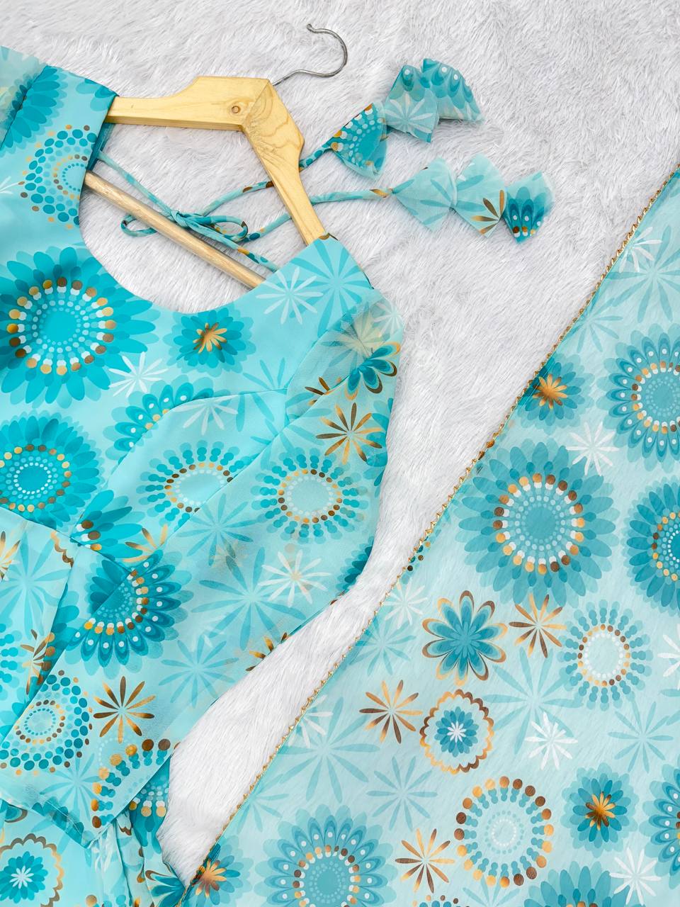 Sky Blue Fox Georgette Floral Print Anarkali Suit Set