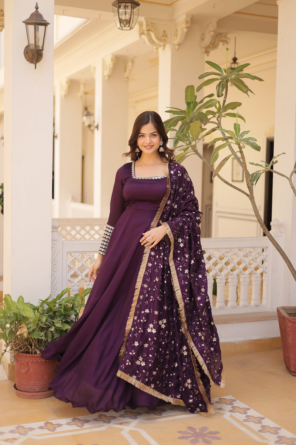 Aparajita Purple Vichitra Silk Anarkali Gown Set