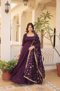 Aparajita Purple Vichitra Silk Anarkali Gown Set