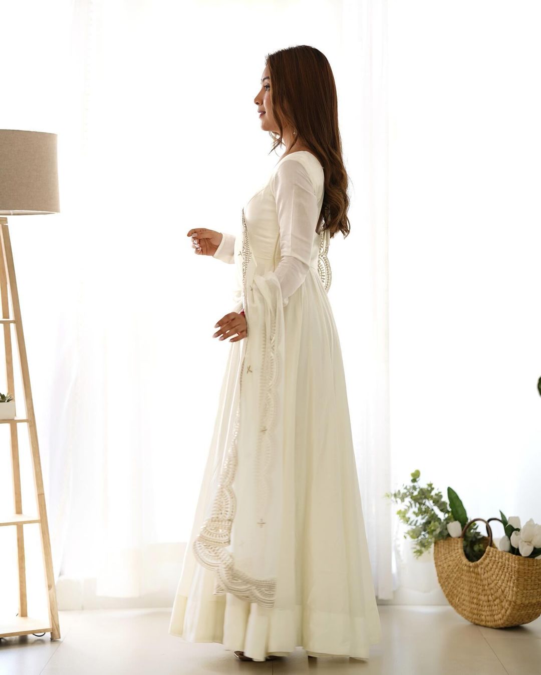 Prema white chanderi silk anarkali suit set