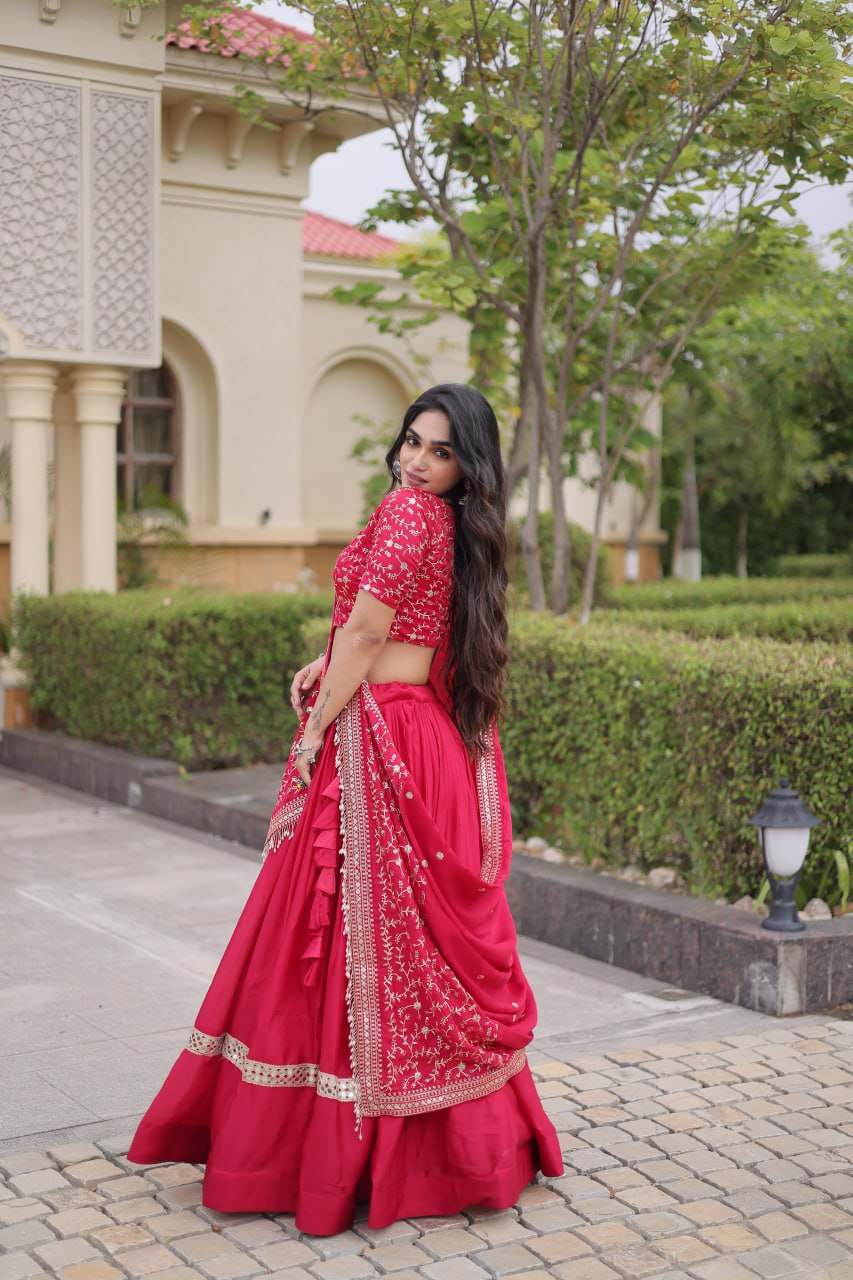 Subhadra Pink Glory Satin Embroidery Zari Sequins Lehenga
