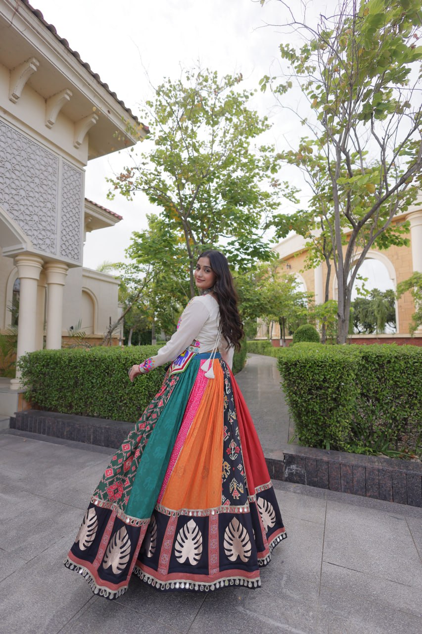 Dhriti Multicolor Cotton Printed Gota Lehenga Choli
