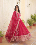Vasundhara faux blooming pink anarkali gown suit set
