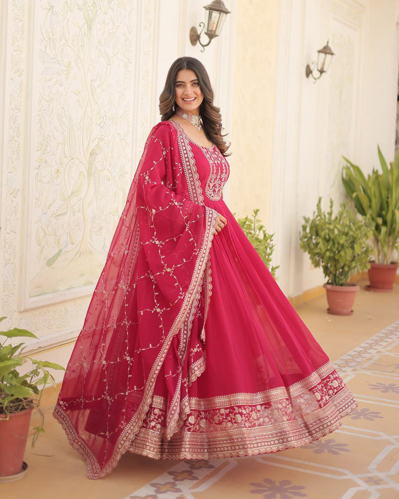 Vasundhara faux blooming pink anarkali gown suit set