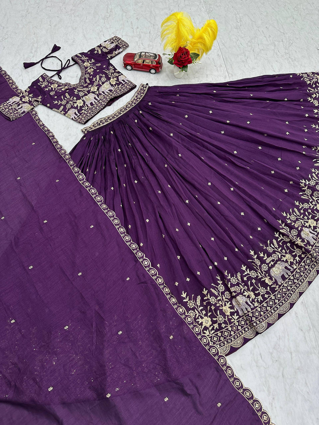 Gopi Deep Purple Color Vichitra Silk Embroidery Sequins Thread Work Lehenga Choli