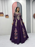Mani purple Vichitra silk crop top peacock design lehenga with embroidered shrug