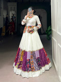 White multicolor pure rayon mirror Gamthi work patch design lehenga choli