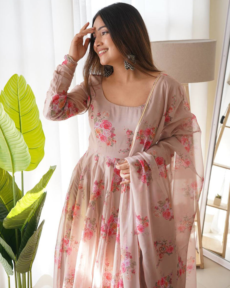 Madhavi brown georgette anarkali gown suit set