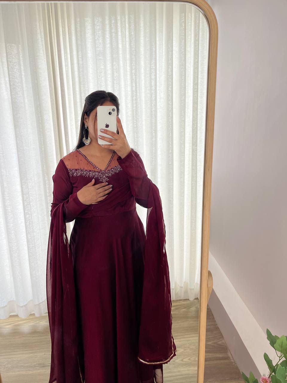 Manha Wine Georgette Embroidered Anarkali Gown Set