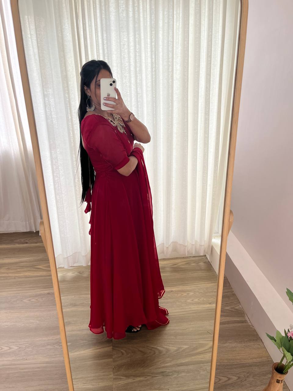 Samiksha Red Georgette Embroidered Anarkali Gown Set