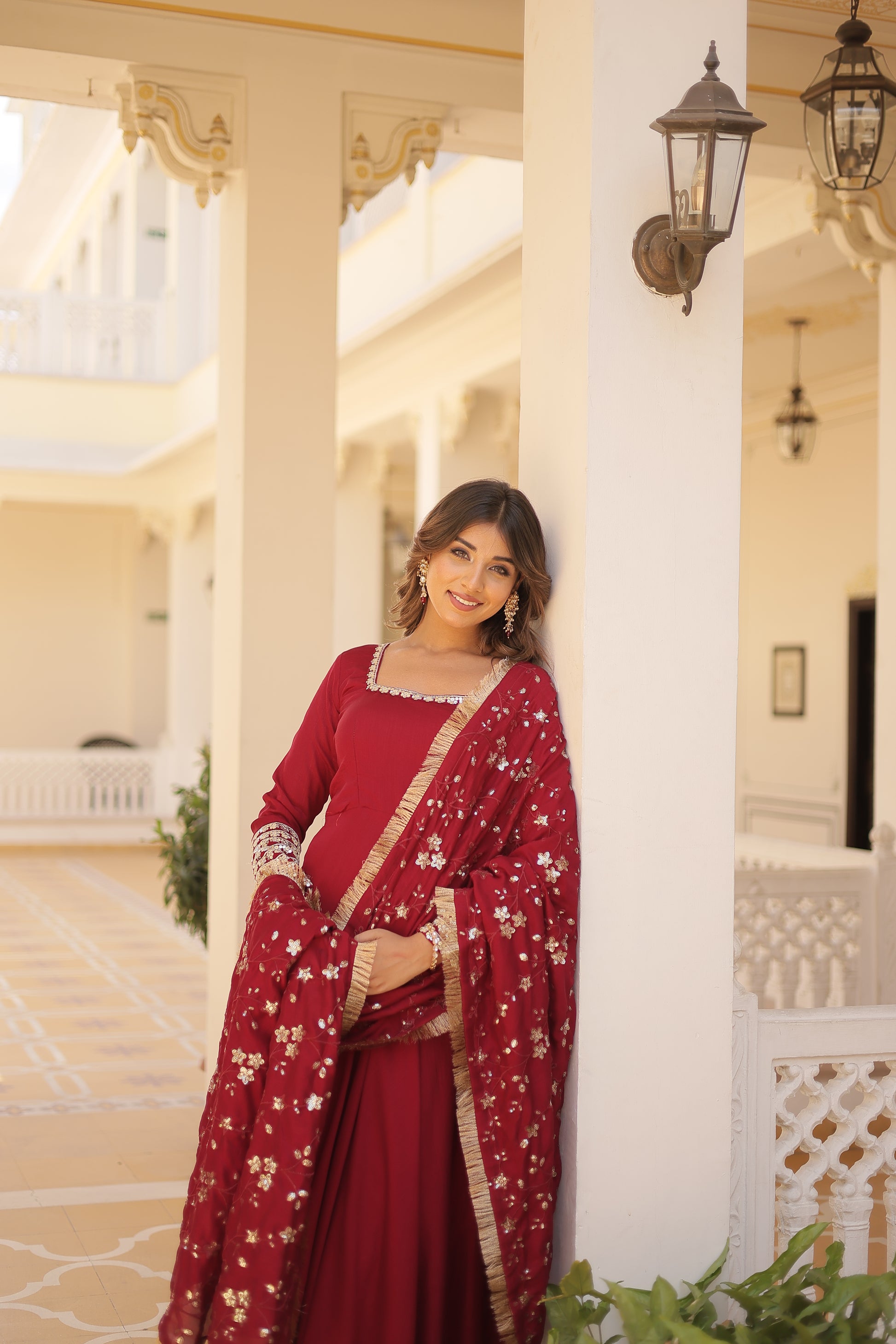 Aparajita Maroon Vichitra Silk Anarkali Gown Set