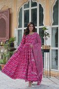 Mahi Pink Pure Cotton Anarkali Set with Dupatta