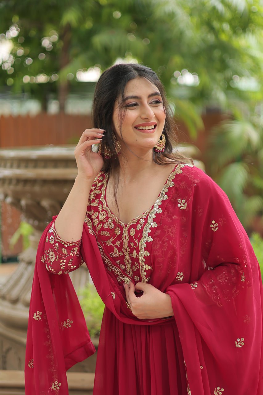 Jiyanshi Pink Embroidered Anarkali Gown Set