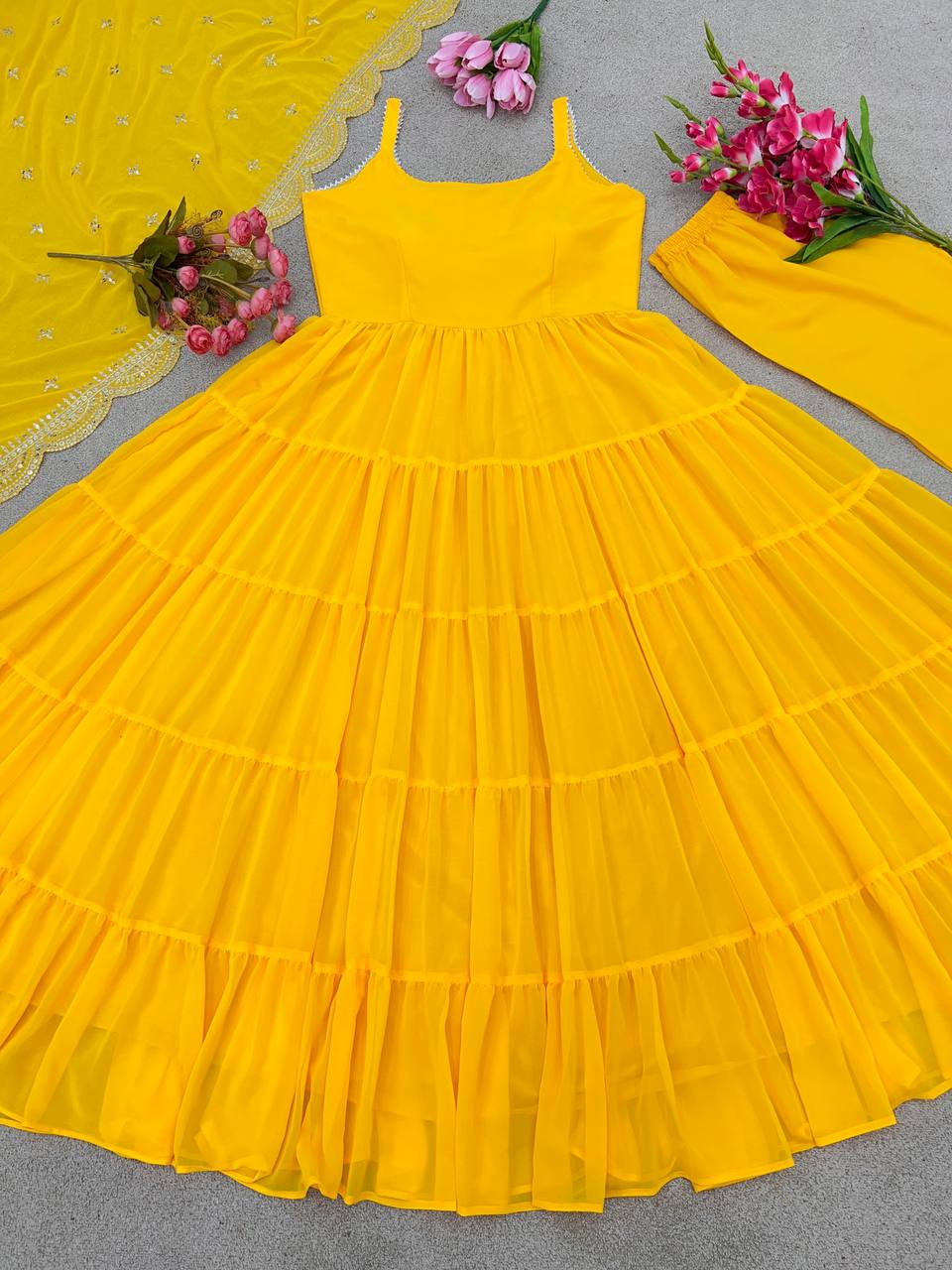 Devayani yellow georgette anarkali gown set