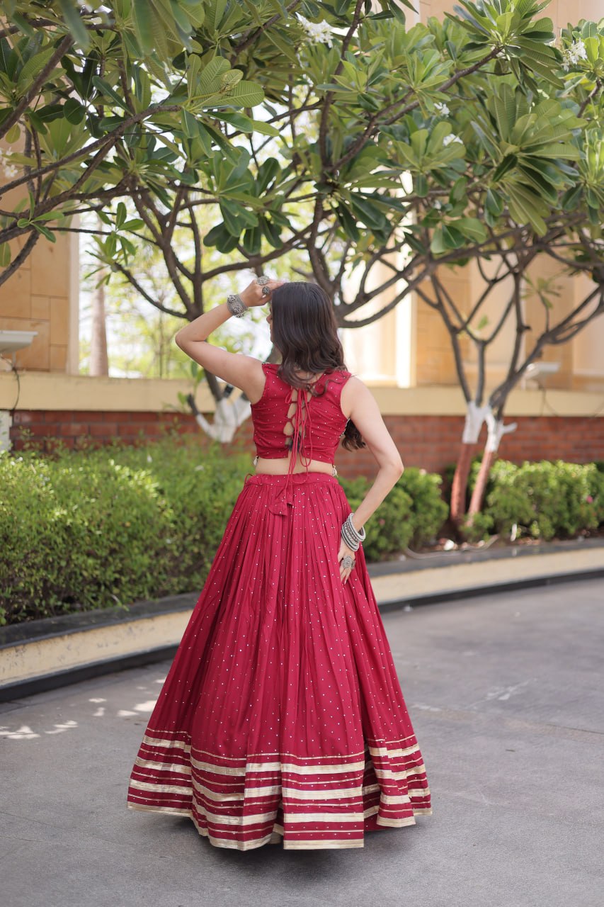 Yashvi Red Reyon Mukesh Patti Lace Lehenga Choli