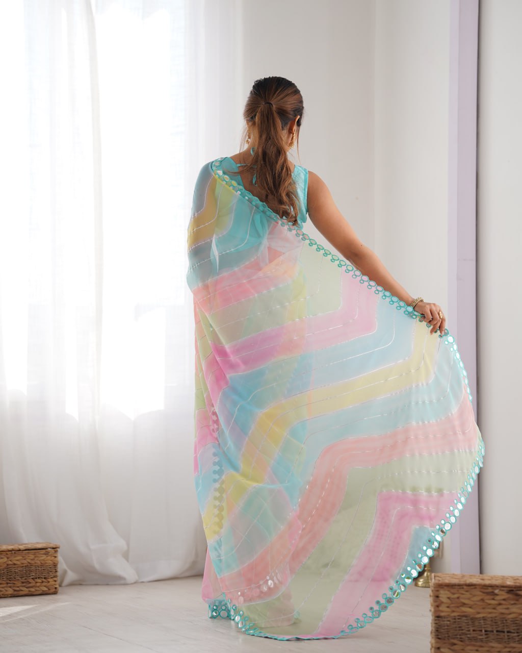 Isha Georgette Mirror Work Multicolor Saree