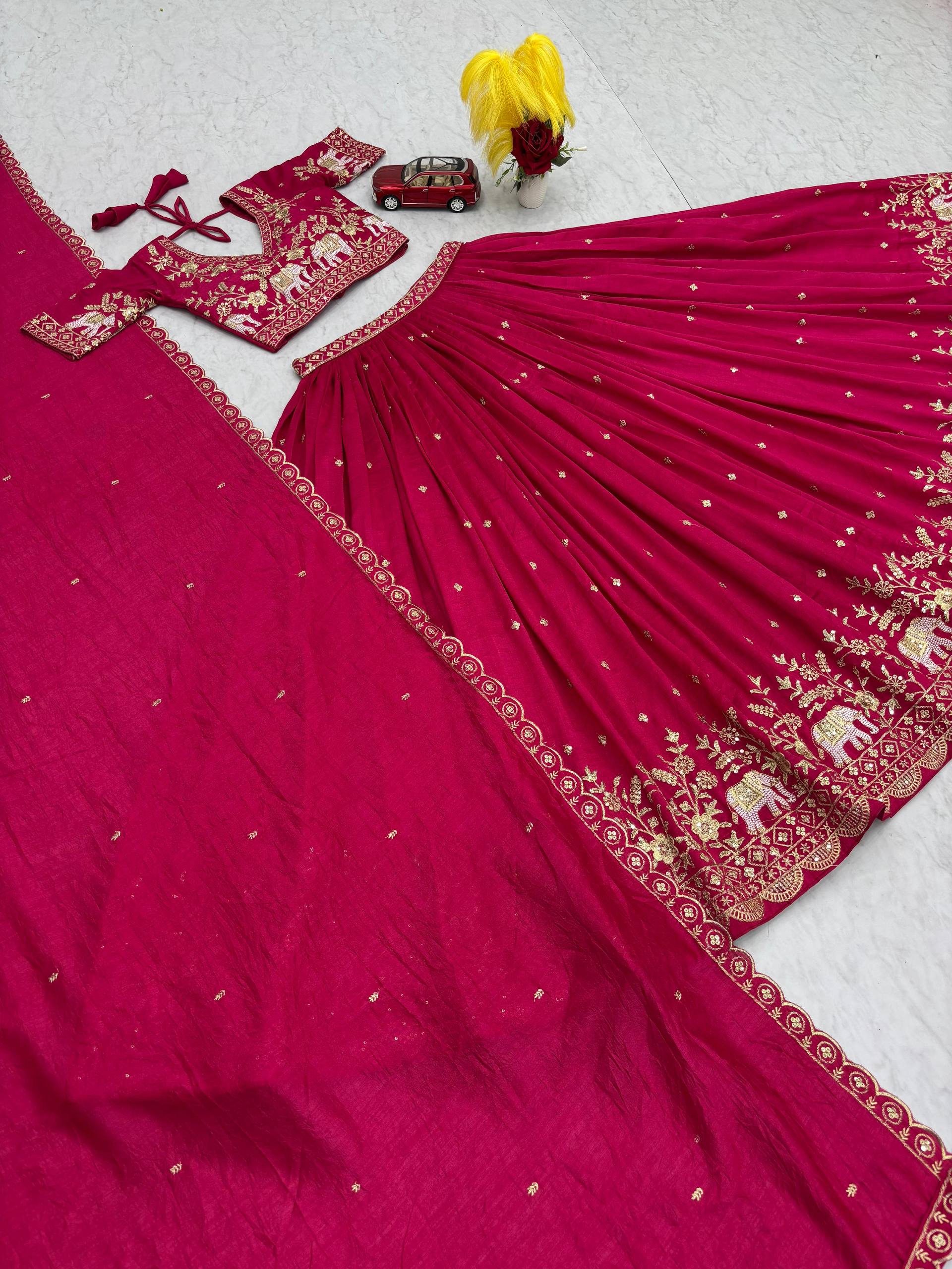 Gopi Pink Color Vichitra Silk Embroidery Sequins Thread Work Lehenga Choli