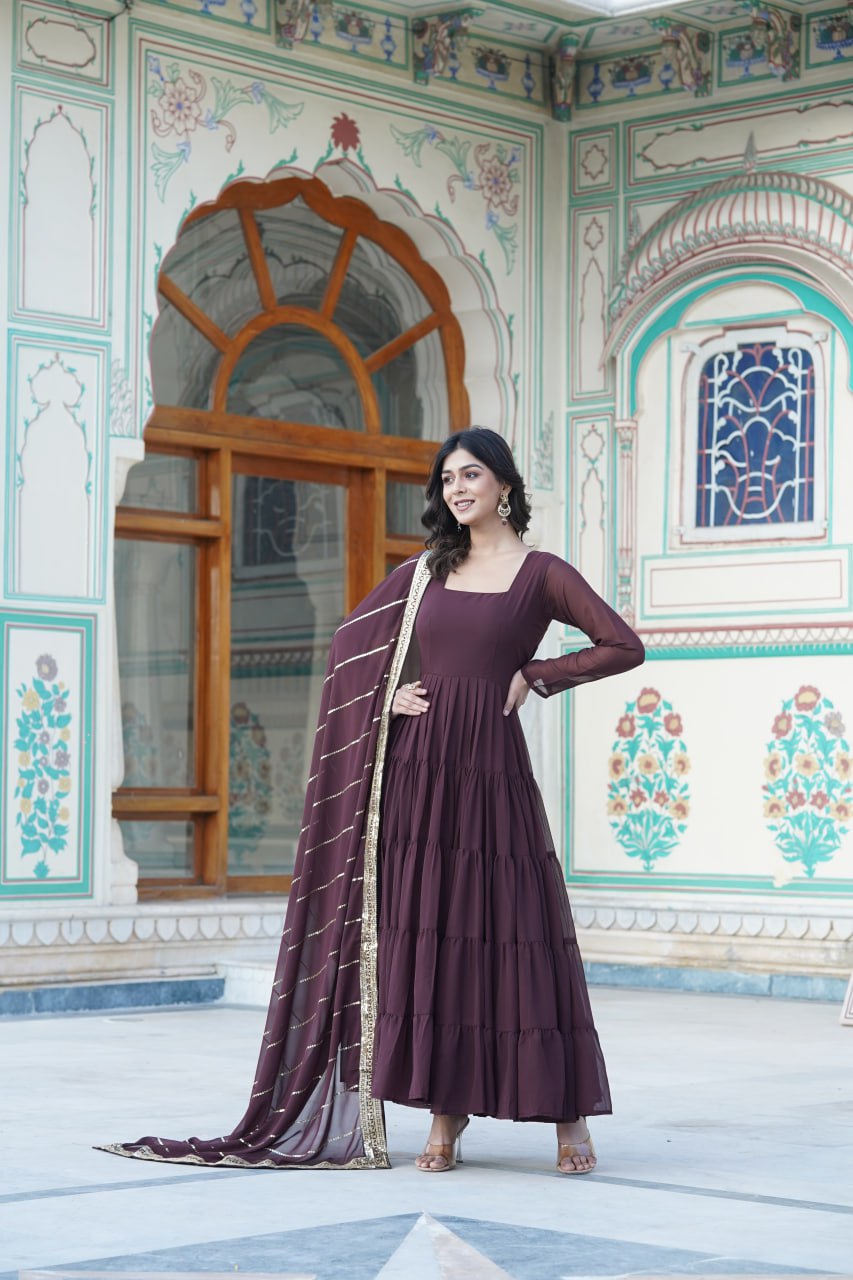 Dakshayani Brown Georgette Anarkali Gown Set