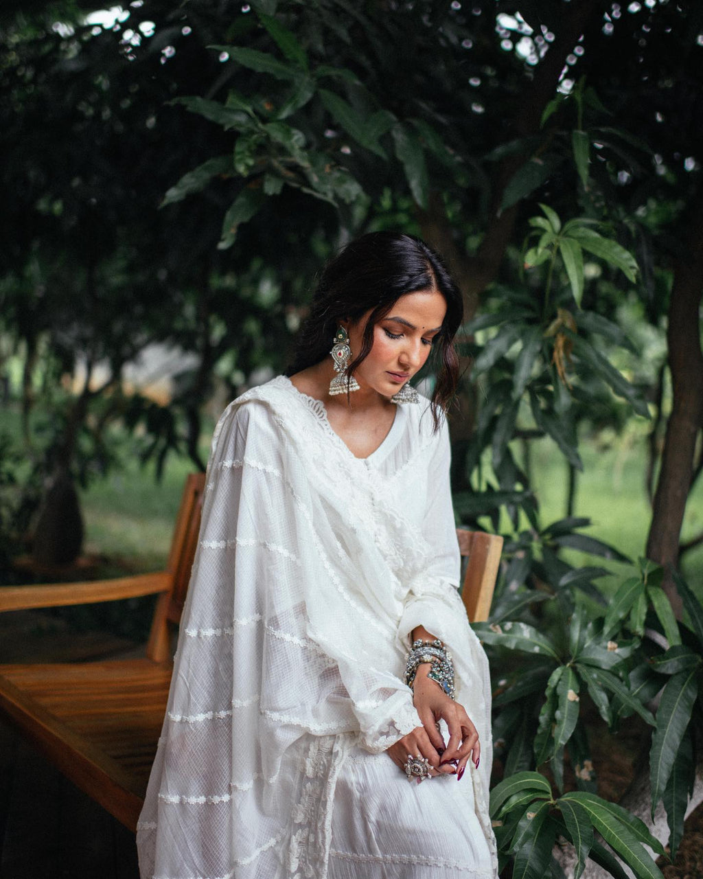 Prabhavati White Muslin Embroidered Kurti Set