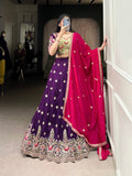 Arundhati Vichitra Silk Embroidered Purple Lehenga Set